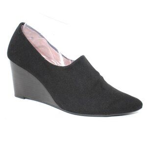 Taryn Rose Womens Sz 9.5 Yvonne Black Pumps Stacked Wedge Slip On 3" High Heels